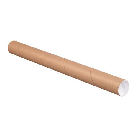 THE PACKAGING WHOLESALERS Mailing Tubes With Caps, 2-1/2" Dia. x 12"L, 0.06" Thick, Kraft, 34/Pack P2512K